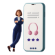 business-3d-woman-in-blue-suit-leaning-on-the-phone-with-open-online-shopping